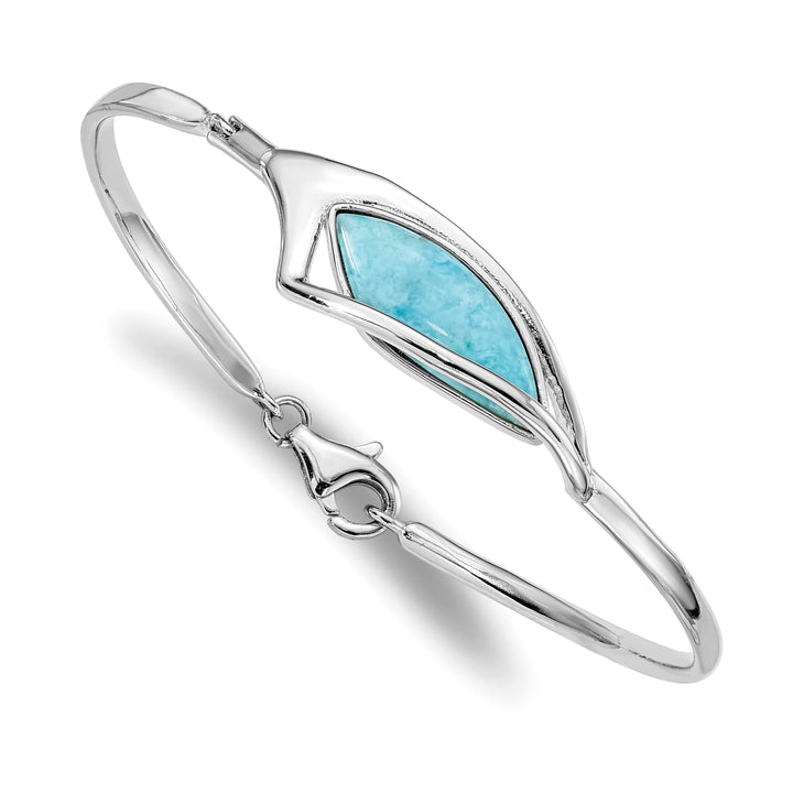 Sterling Silver Rhodium-plated Larimar with Clasp Flexible Bangle