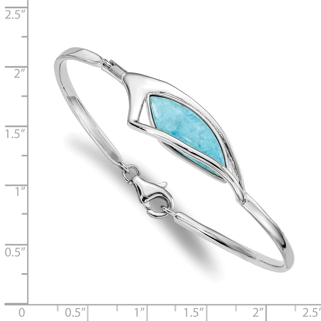 Sterling Silver Rhodium-plated Larimar with Clasp Flexible Bangle