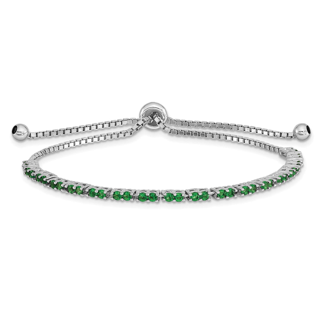 Sterling Silver Rhodium-plated May Green CZ Bolo Bracelet