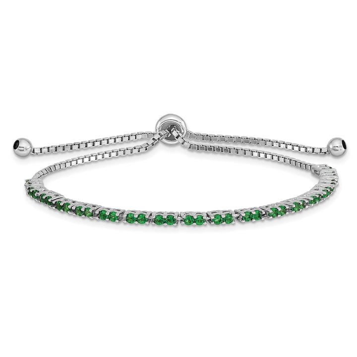 Sterling Silver Rhodium-plated May Green CZ Bolo Bracelet