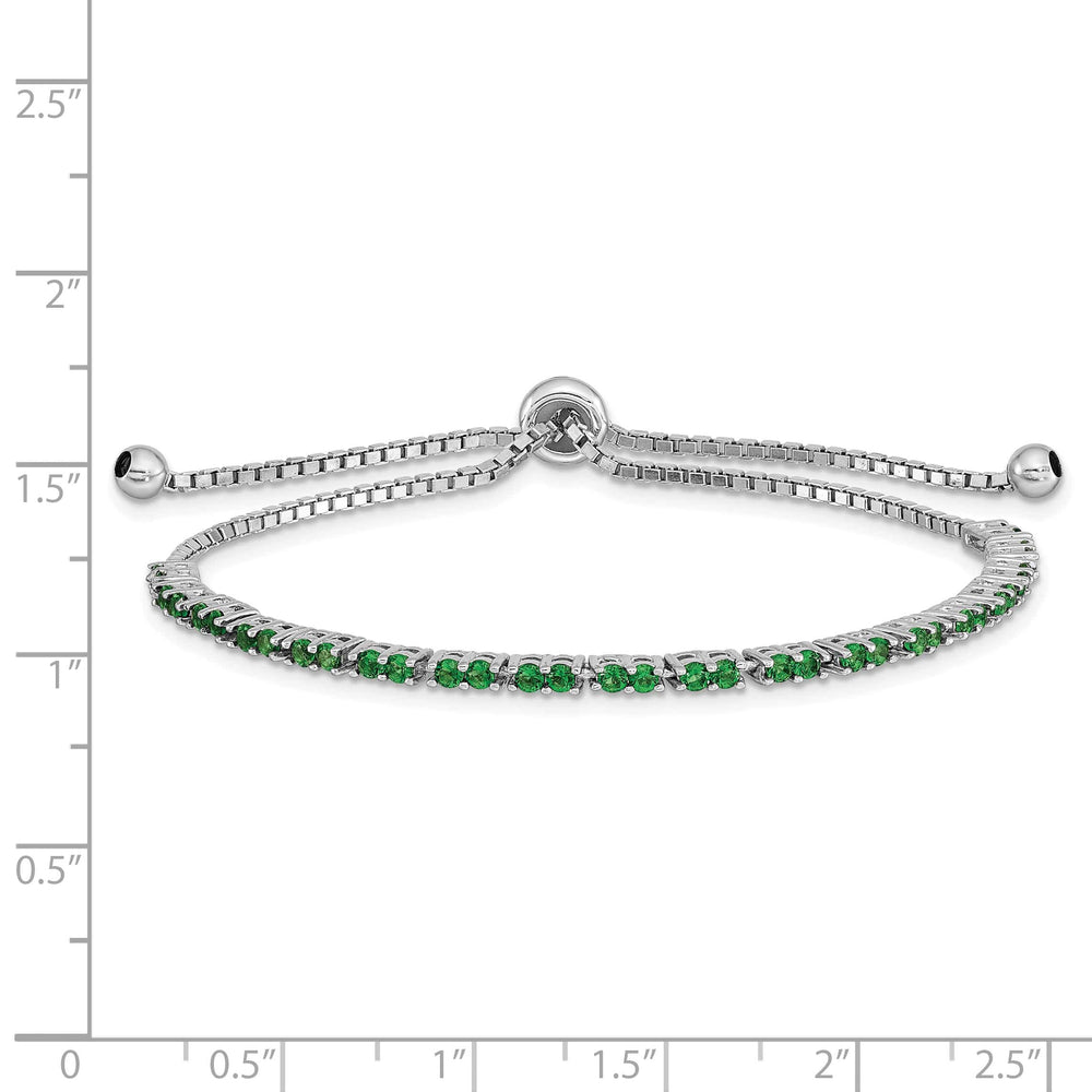 Sterling Silver Rhodium-plated May Green CZ Bolo Bracelet
