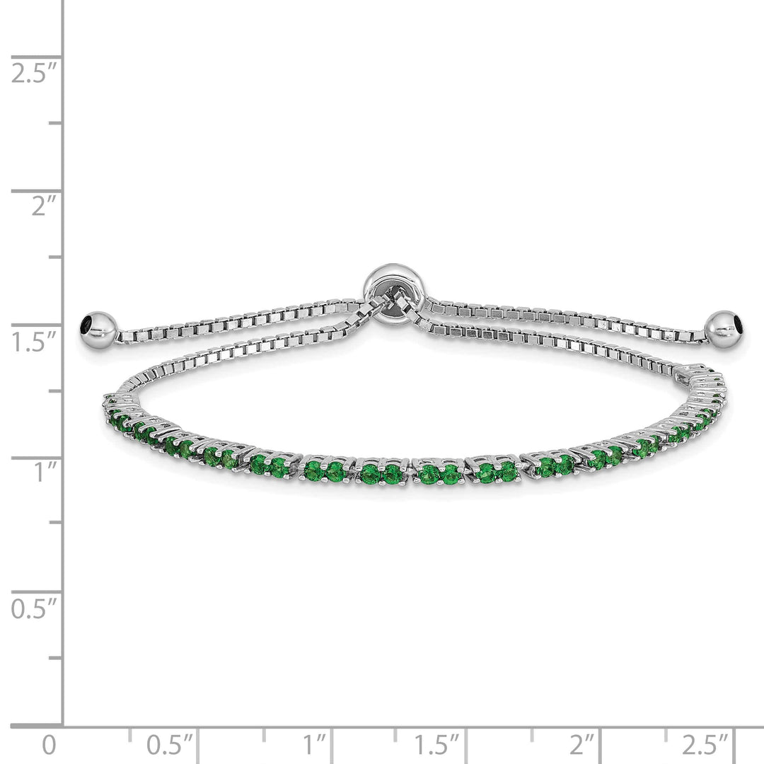 Sterling Silver Rhodium-plated May Green CZ Bolo Bracelet