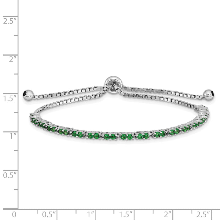 Sterling Silver Rhodium-plated May Green CZ Bolo Bracelet