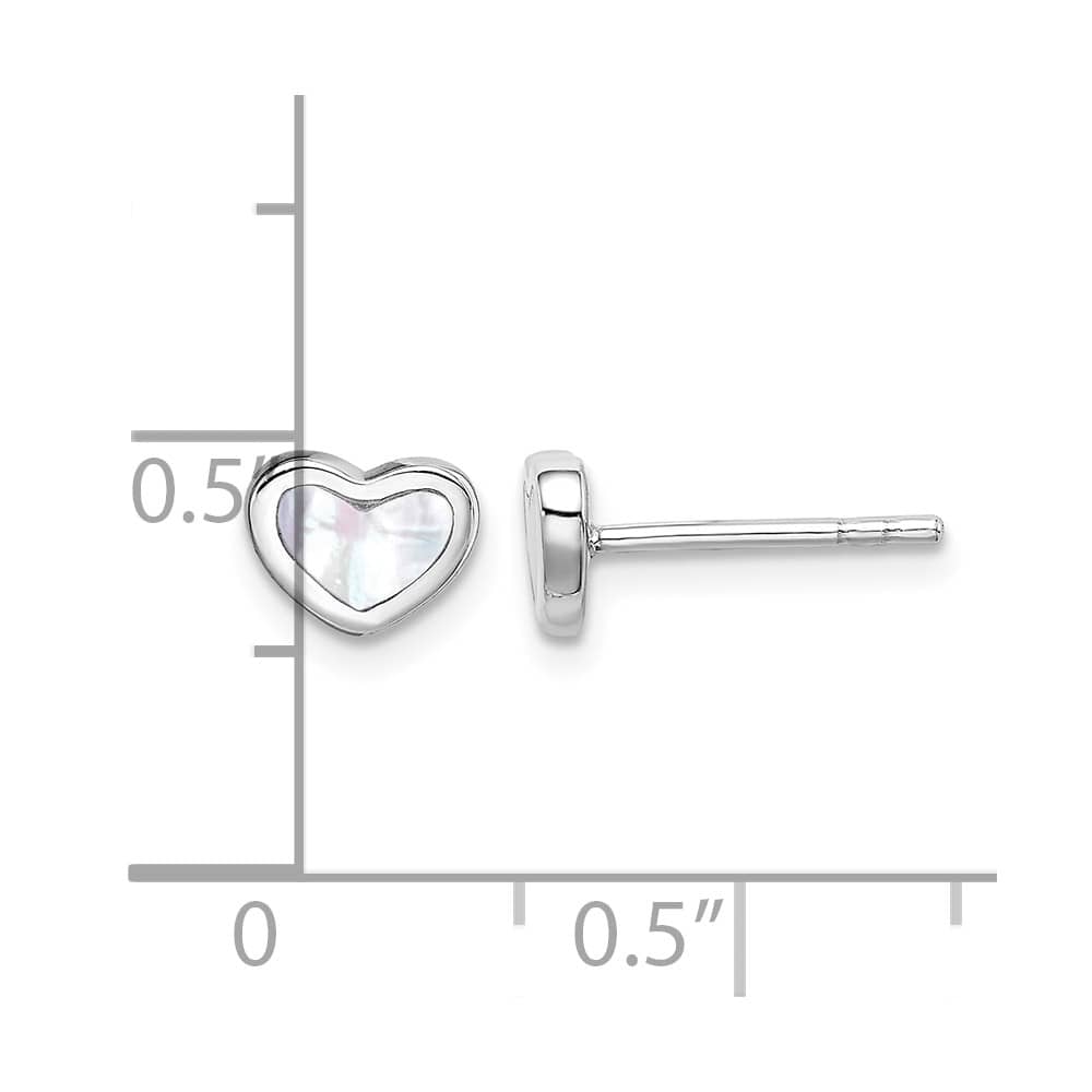 Sterling Silver Rhodium-plated Mother of Pearl Heart Post Earrings
