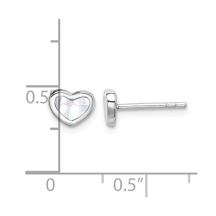 Sterling Silver Rhodium-plated Mother of Pearl Heart Post Earrings