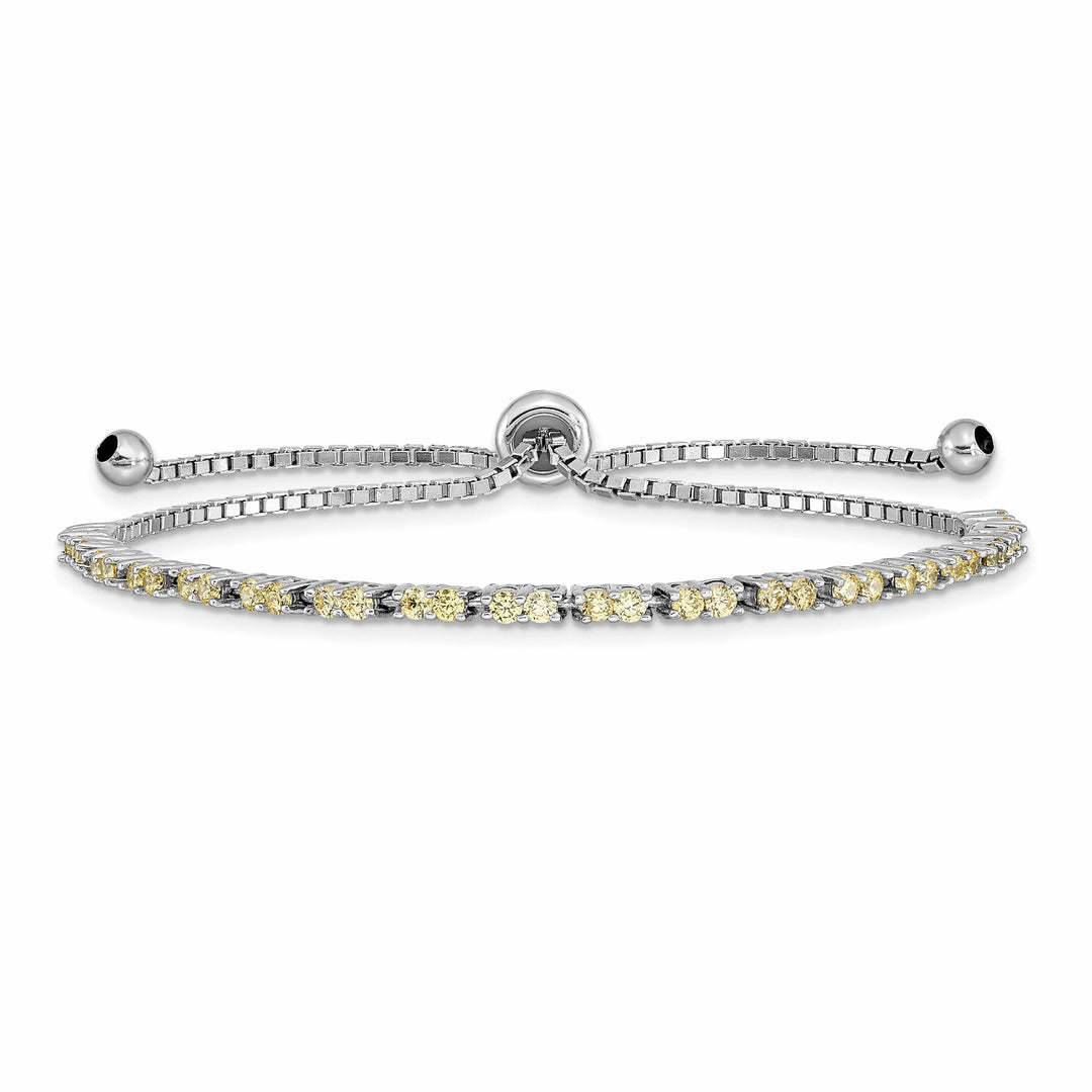 Sterling Silver Rhodium-plated November Yellow CZ Bolo Bracelet