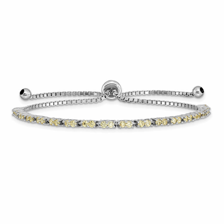 Sterling Silver Rhodium-plated November Yellow CZ Bolo Bracelet