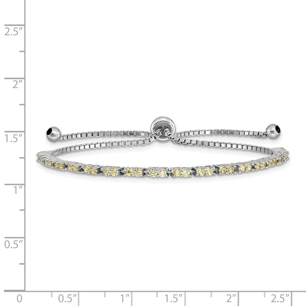 Sterling Silver Rhodium-plated November Yellow CZ Bolo Bracelet