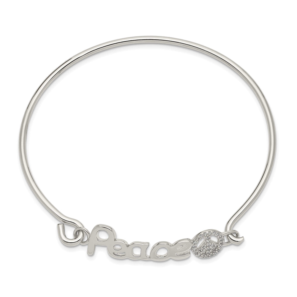 Sterling Silver Rhodium-plated PEACE with CZ Peace Sign Hook Bangle