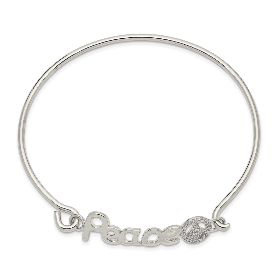 Sterling Silver Rhodium-plated PEACE with CZ Peace Sign Hook Bangle
