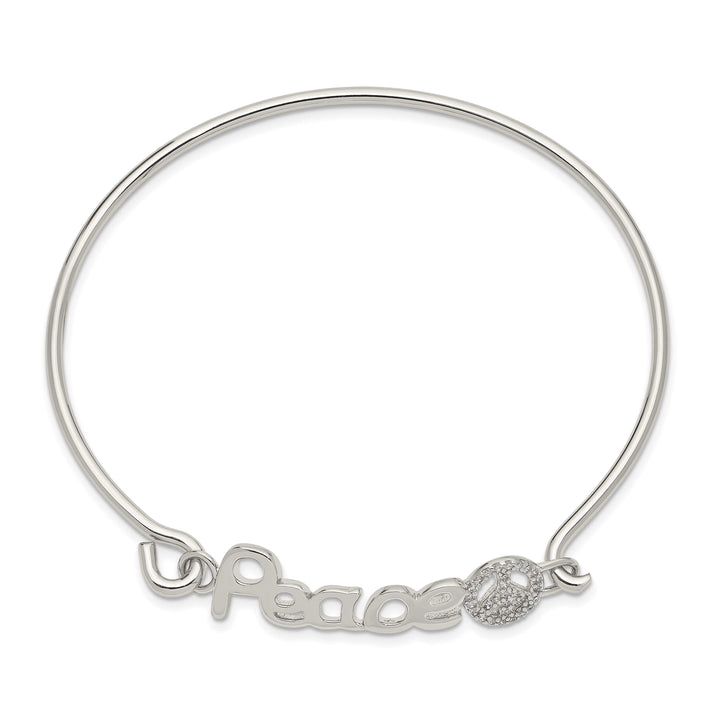 Sterling Silver Rhodium-plated PEACE with CZ Peace Sign Hook Bangle