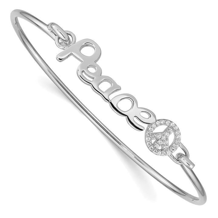 Sterling Silver Rhodium-plated PEACE with CZ Peace Sign Hook Bangle