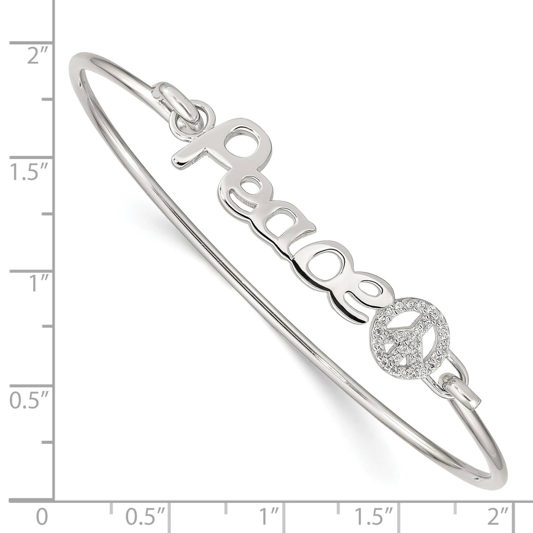 Sterling Silver Rhodium-plated PEACE with CZ Peace Sign Hook Bangle