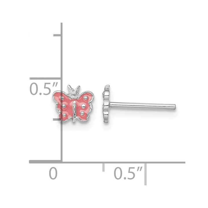 Sterling Silver Rhodium-plated Pink Enameled Butterfly Post Earrings