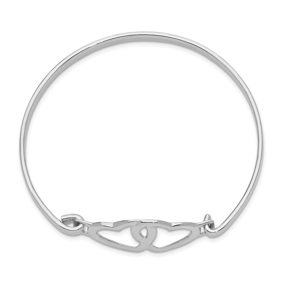 Sterling Silver Rhodium-plated Polished 2 Hearts Hook Closure Bangle