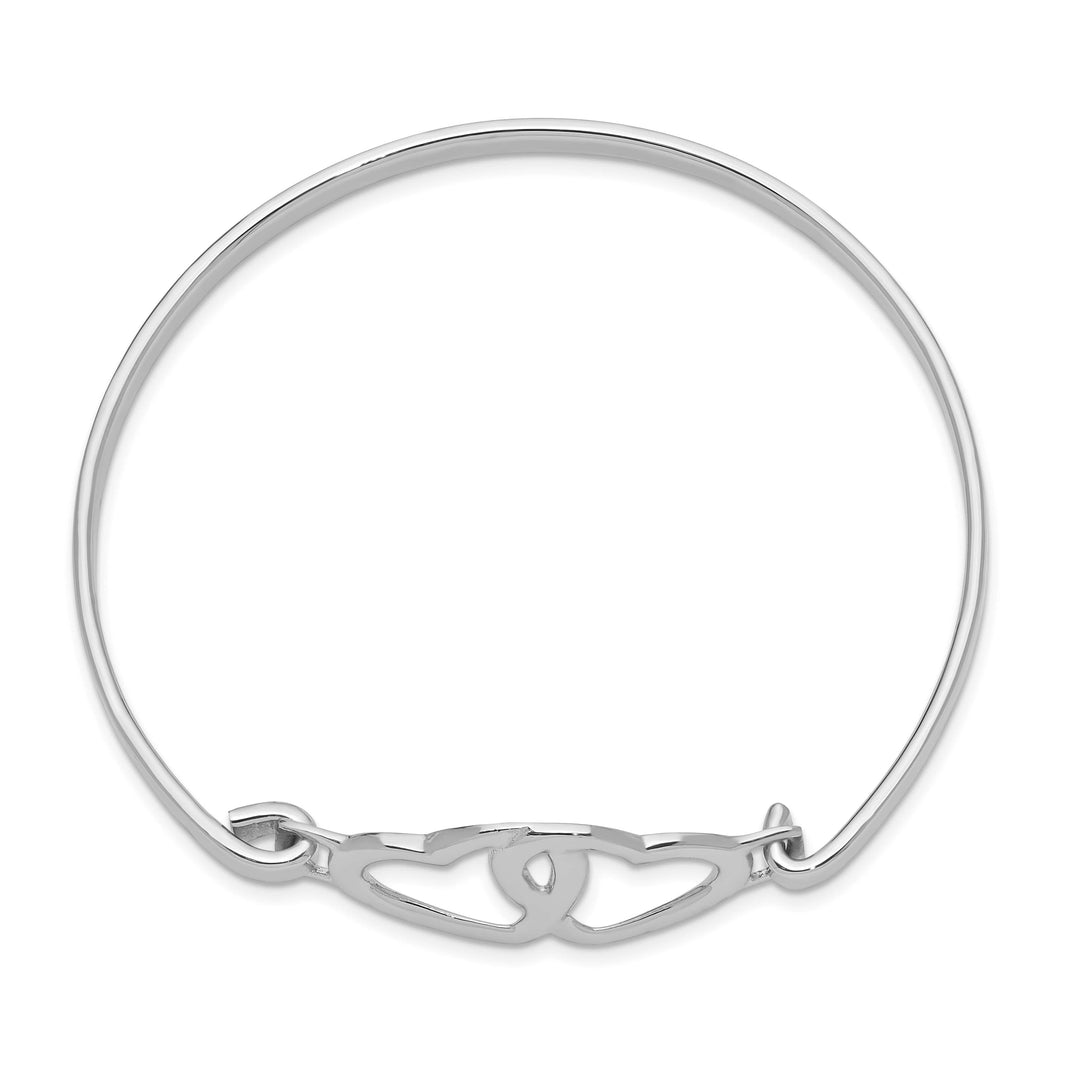 Sterling Silver Rhodium-plated Polished 2 Hearts Hook Closure Bangle