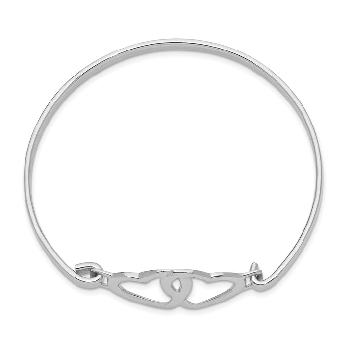 Sterling Silver Rhodium-plated Polished 2 Hearts Hook Closure Bangle