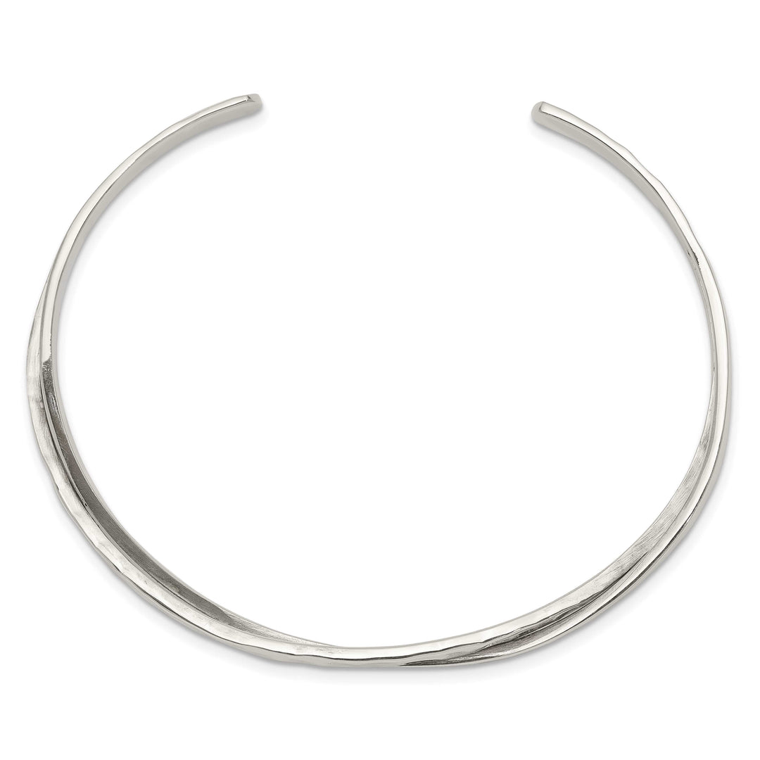 Sterling Silver Rhodium-plated Polished 3mm Hammered Bands Cuff Bangle