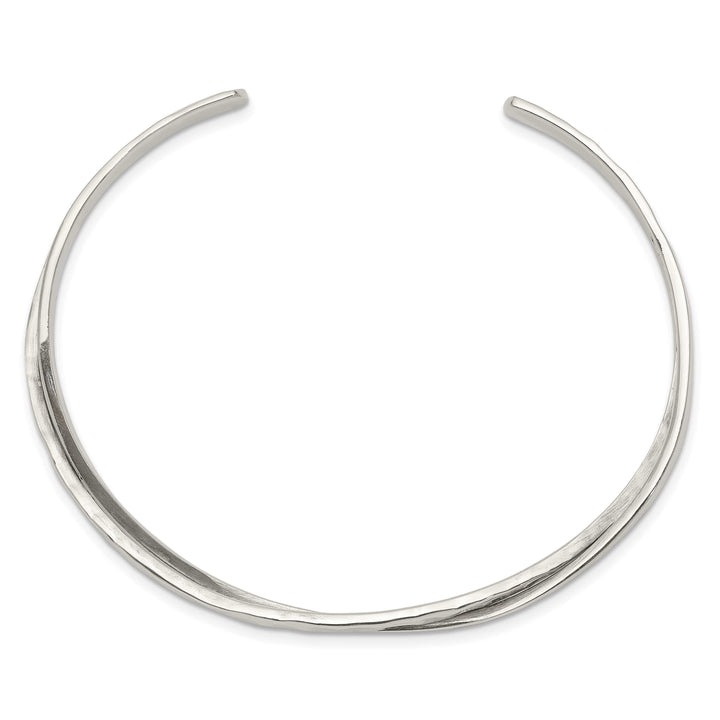 Sterling Silver Rhodium-plated Polished 3mm Hammered Bands Cuff Bangle
