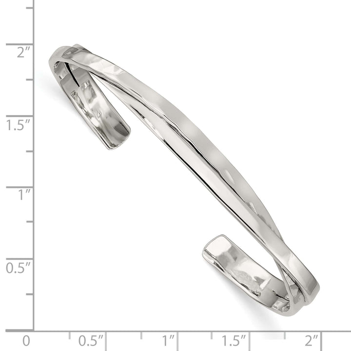 Sterling Silver Rhodium-plated Polished 3mm Hammered Bands Cuff Bangle