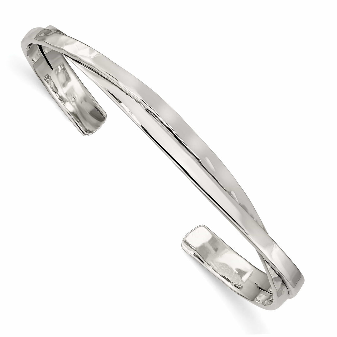 Sterling Silver Rhodium-plated Polished 3mm Hammered Bands Cuff Bangle