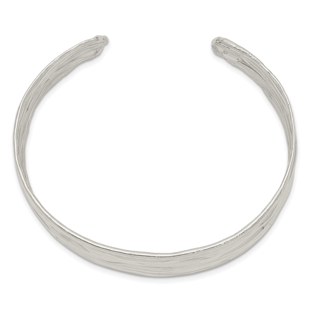 Sterling Silver Rhodium-plated Polished 6mm Hammered Bands Cuff Bangle