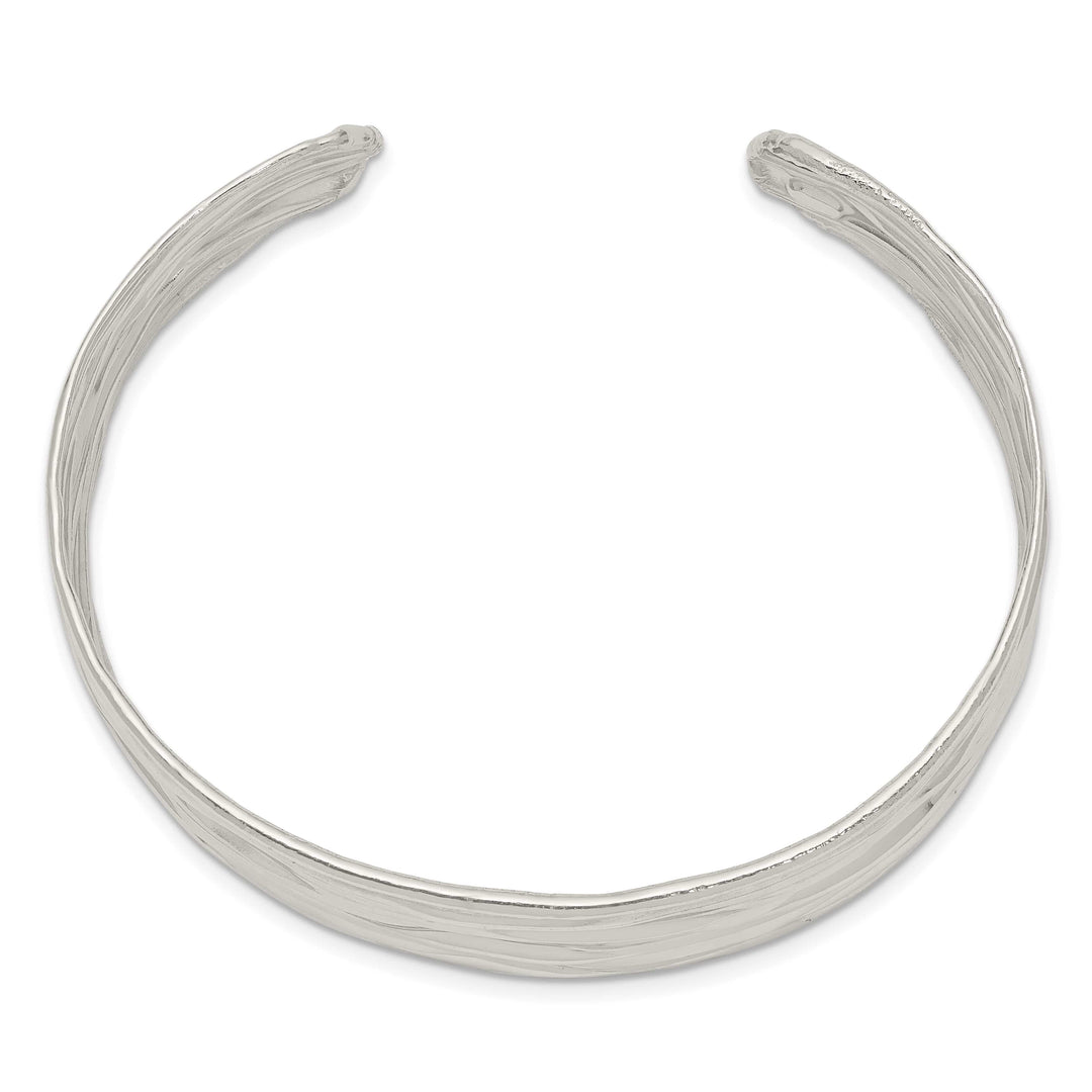 Sterling Silver Rhodium-plated Polished 6mm Hammered Bands Cuff Bangle
