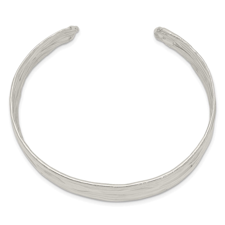 Sterling Silver Rhodium-plated Polished 6mm Hammered Bands Cuff Bangle