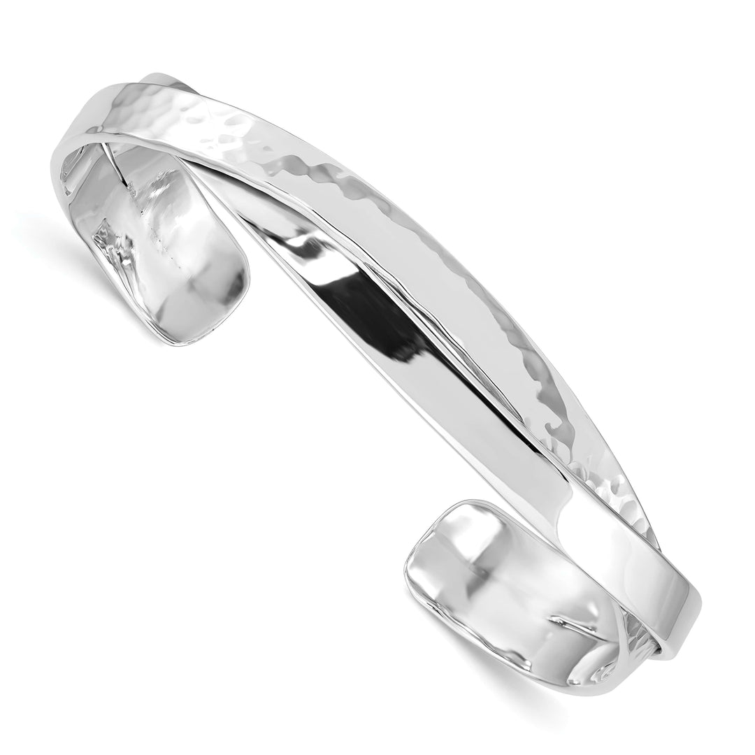 Sterling Silver Rhodium-plated Polished 6mm Hammered Bands Cuff Bangle