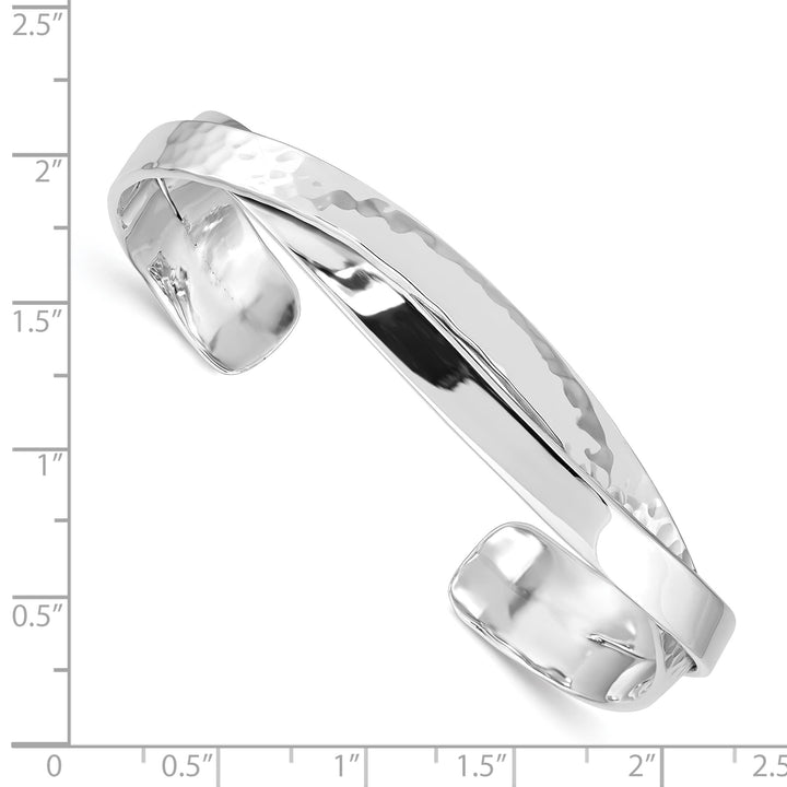 Sterling Silver Rhodium-plated Polished 6mm Hammered Bands Cuff Bangle