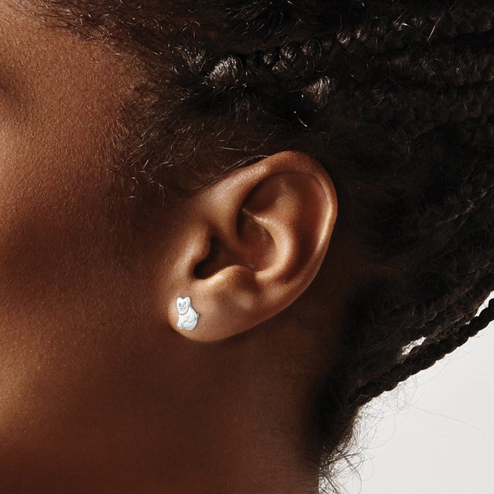 Sterling Silver Rhodium-plated Polished Cat Post Earrings
