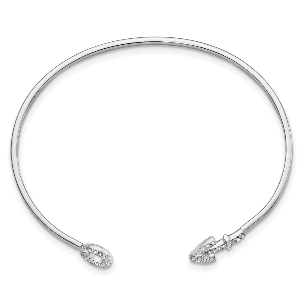Sterling Silver Rhodium-plated Polished CZ Anchor Cuff Bangle