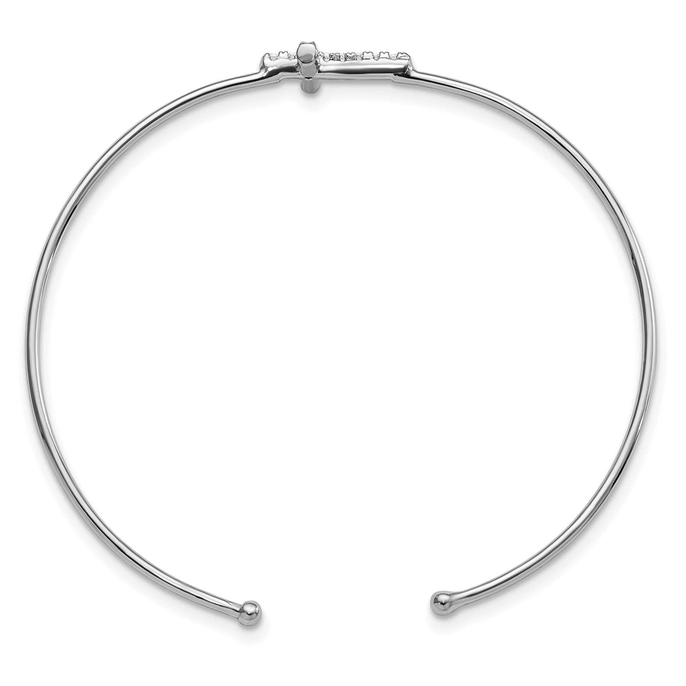 Sterling Silver Rhodium-plated Polished CZ Cross Cuff Bangle