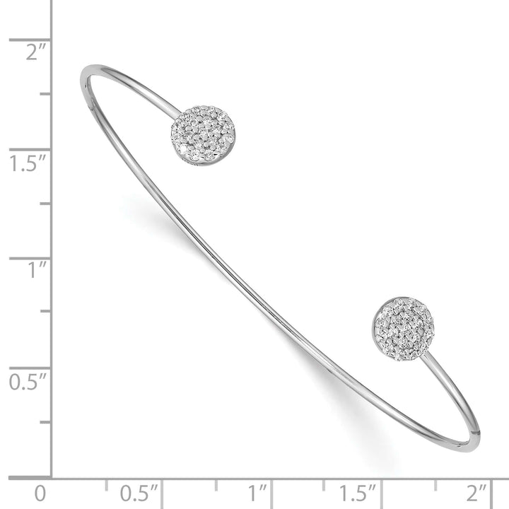 Sterling Silver Rhodium-plated Polished CZ Cuff Bangle