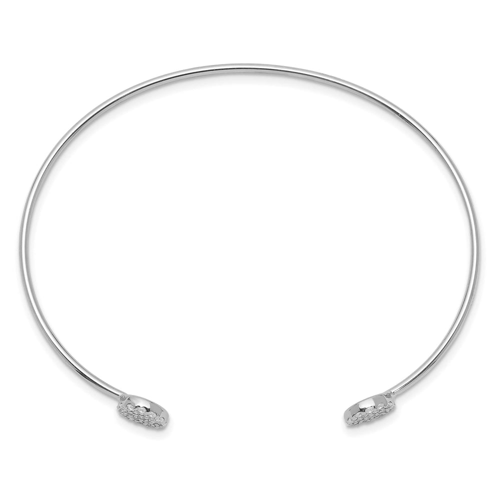 Sterling Silver Rhodium-plated Polished CZ Cuff Bangle