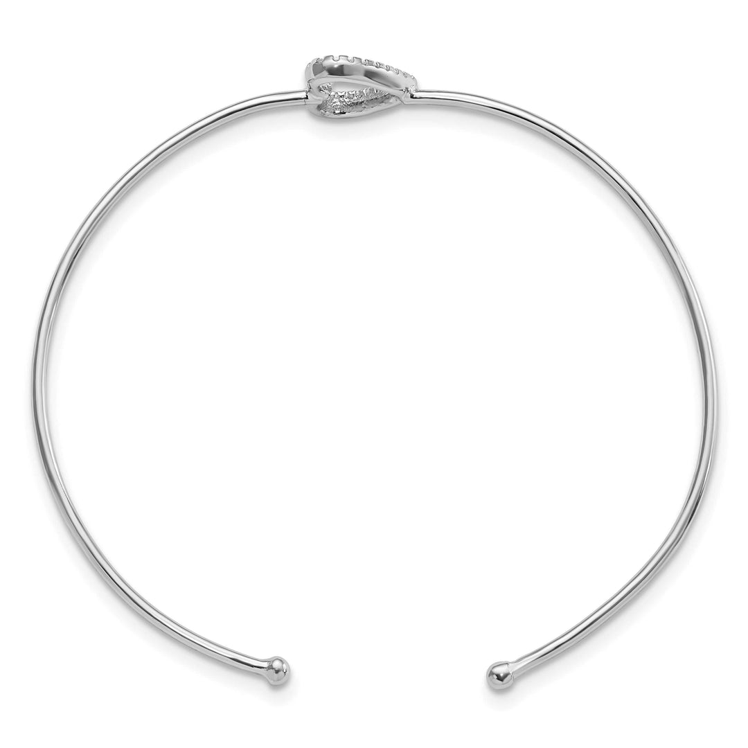 Sterling Silver Rhodium-plated Polished CZ Heart Cuff Bangle Bracelet