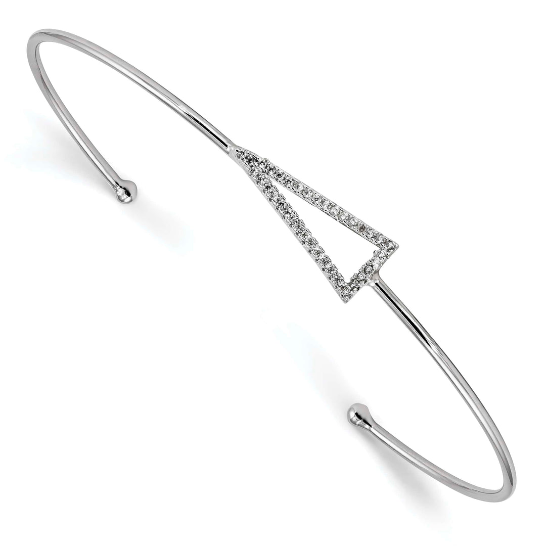 Sterling Silver Rhodium-plated Polished CZ Triangle Cuff Bangle