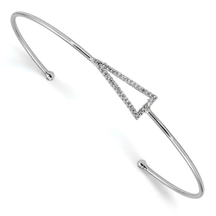 Sterling Silver Rhodium-plated Polished CZ Triangle Cuff Bangle