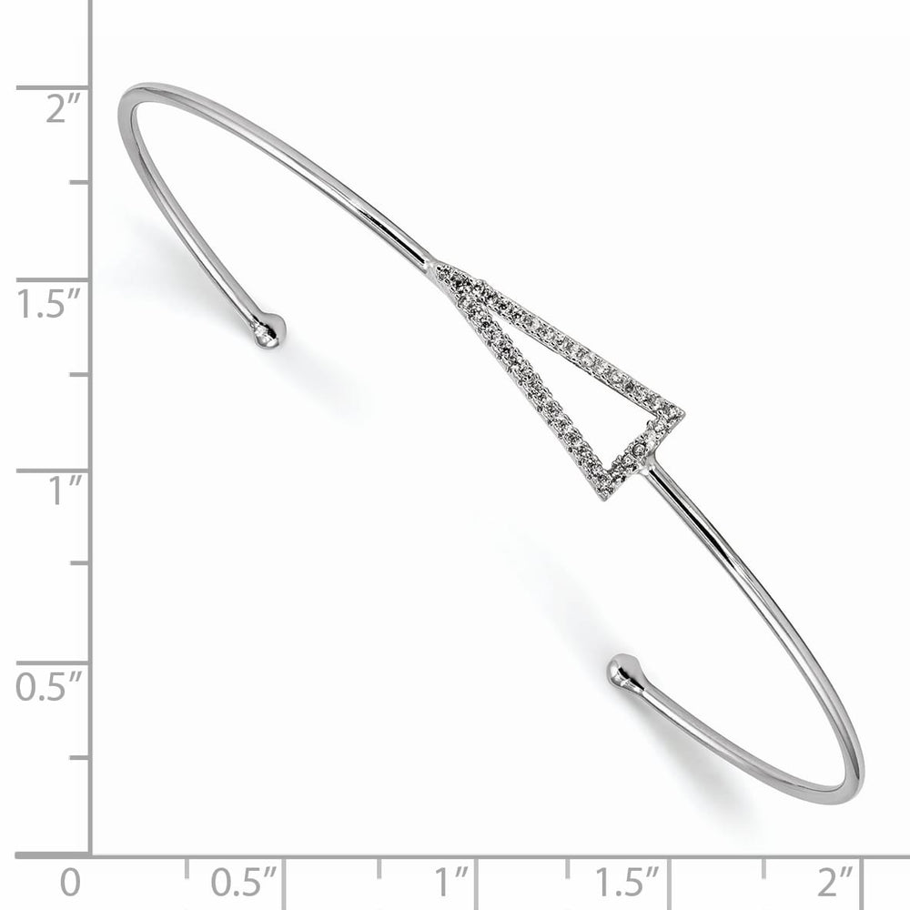 Sterling Silver Rhodium-plated Polished CZ Triangle Cuff Bangle