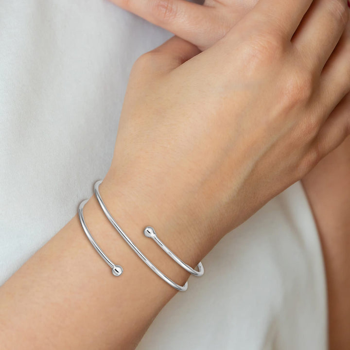 Sterling Silver Rhodium-plated Polished Flexible Wrap Slip-on Bangle