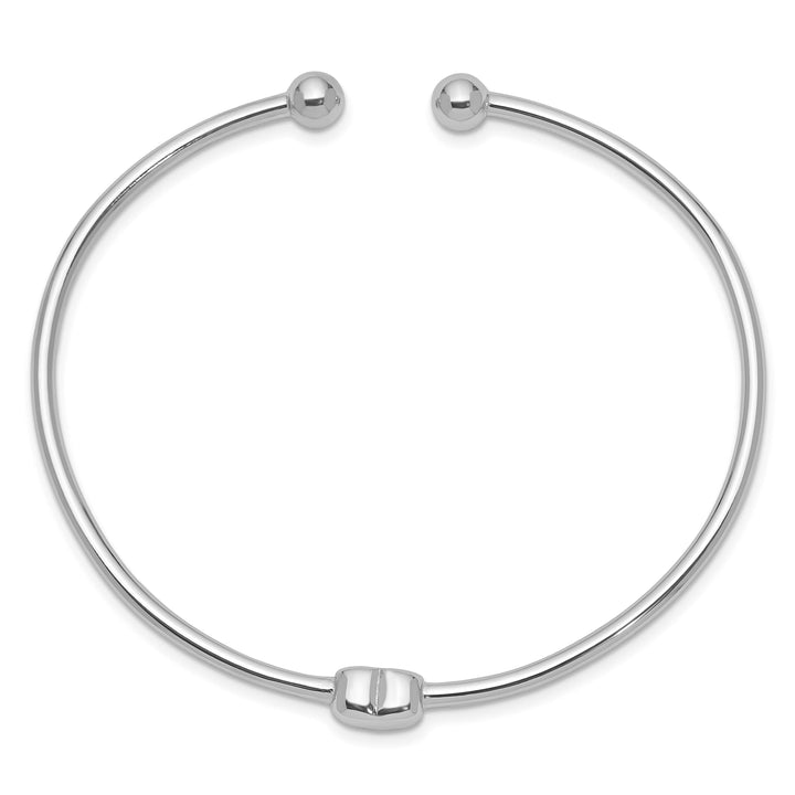 Sterling Silver Rhodium-plated Polished Heart Flexible Cuff Bangle
