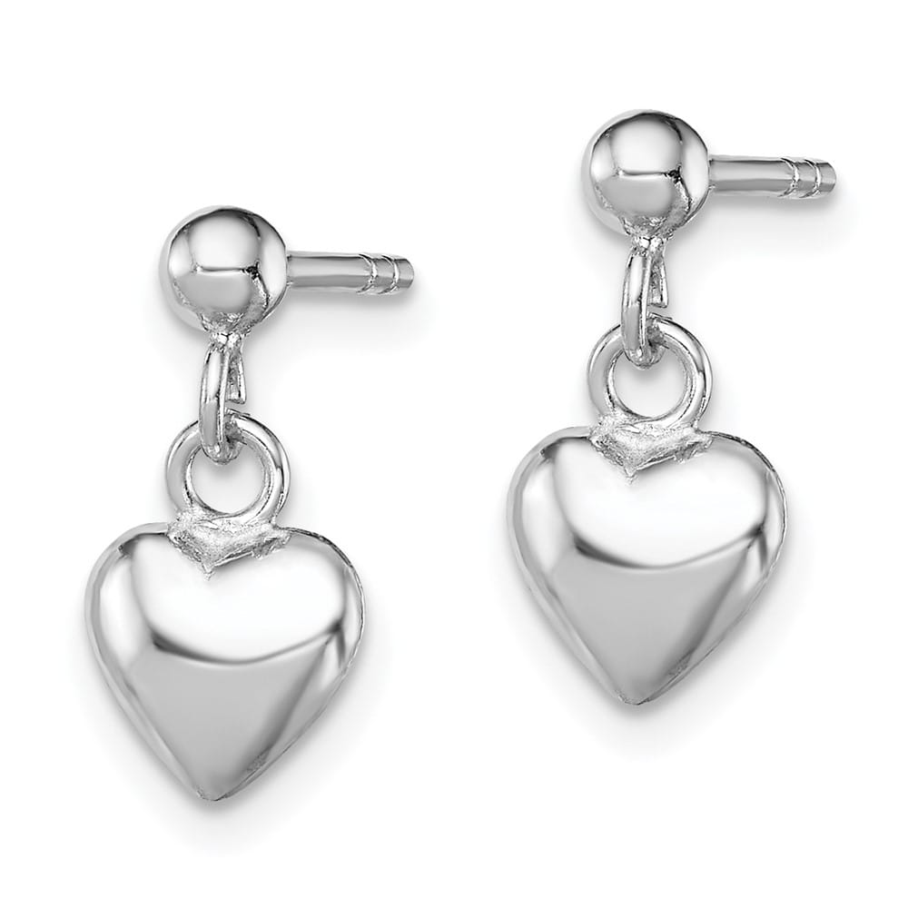 Sterling Silver Rhodium-plated Polished Heart Post Dangle Earrings