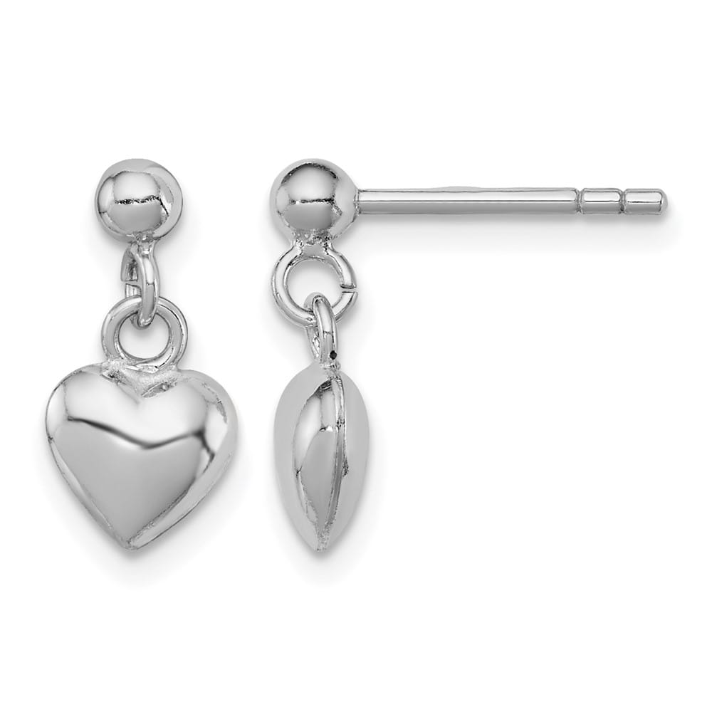 Sterling Silver Rhodium-plated Polished Heart Post Dangle Earrings