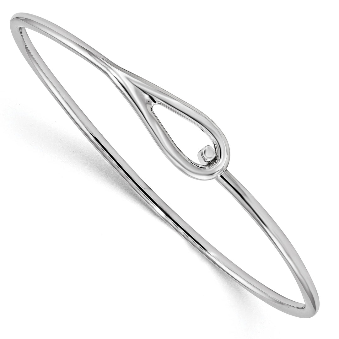 Sterling Silver Rhodium-plated Polished Hook Closure Flexible Bangle