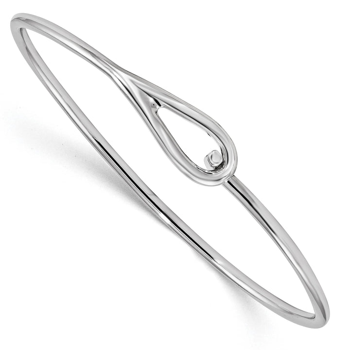 Sterling Silver Rhodium-plated Polished Hook Closure Flexible Bangle