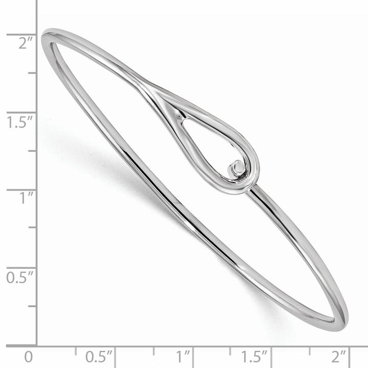 Sterling Silver Rhodium-plated Polished Hook Closure Flexible Bangle