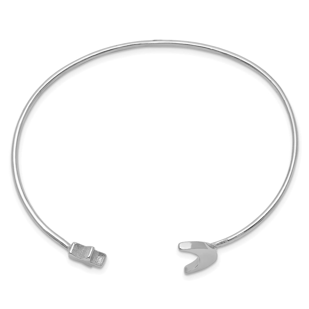 Sterling Silver Rhodium-plated Polished Moon and Star Cuff Bangle