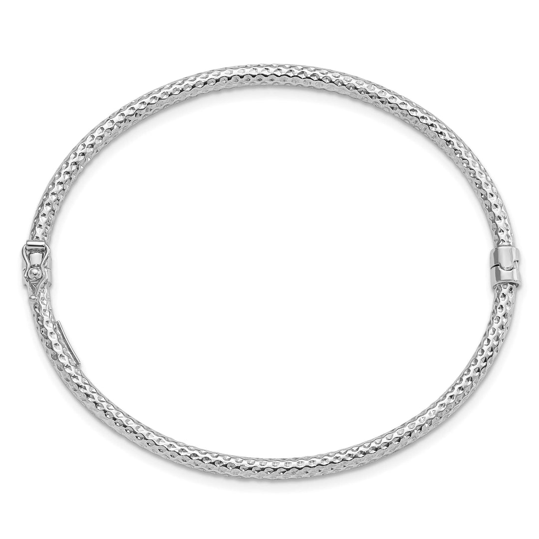 Sterling Silver Rhodium-plated Polished Textured 3mm Hinged Bangle