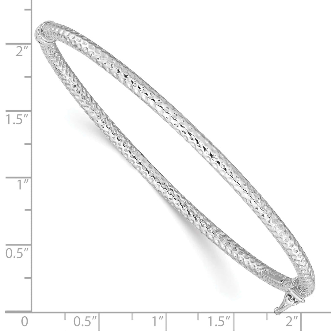 Sterling Silver Rhodium-plated Polished Textured 3mm Hinged Bangle