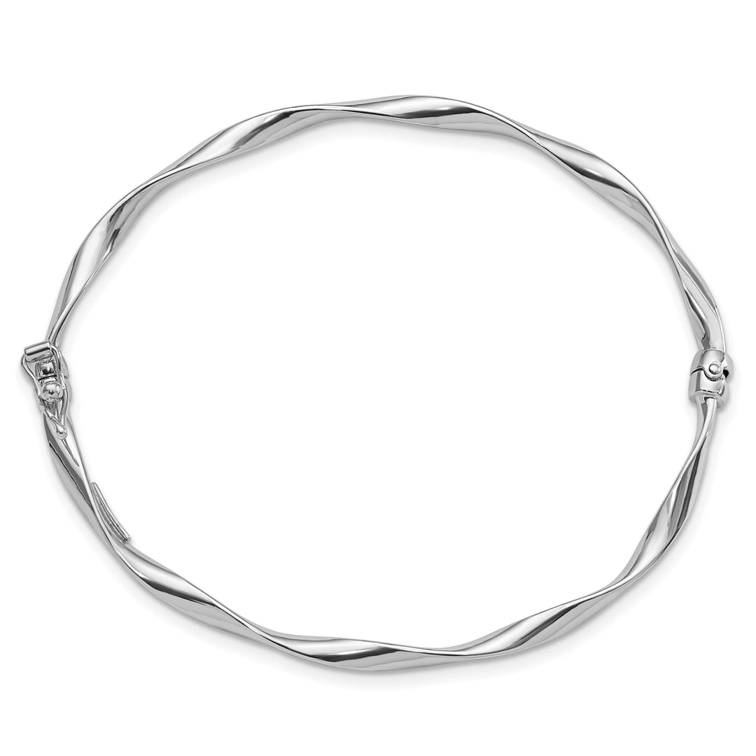 Sterling Silver Rhodium-plated Polished Twisted 3mm Hinged Bangle